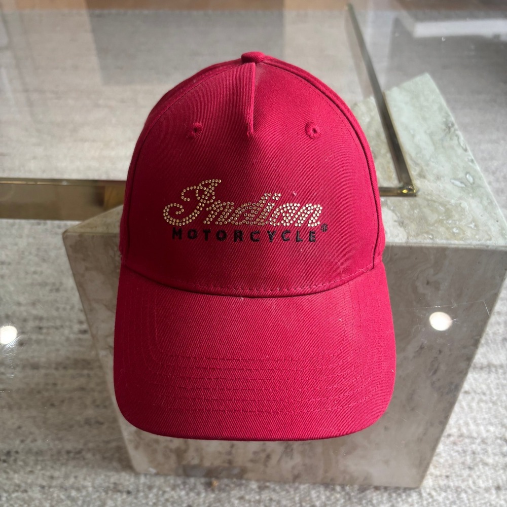 Indian Motorcycle Baseball Cap Unisex OSFM Red Excellent Condition Rhinestones
